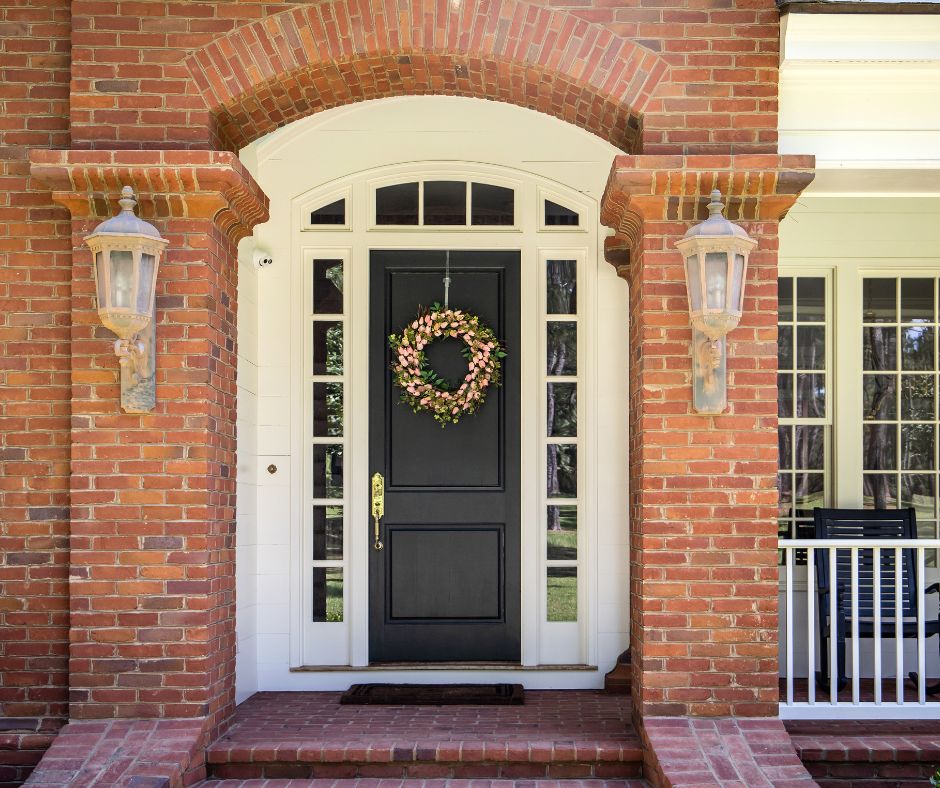 An image of older Tampa Bay homes, featuring a brick house front door.