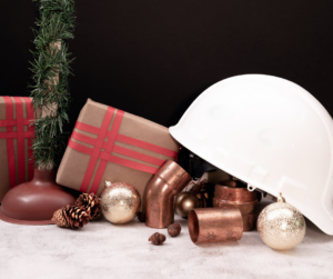 Home's System Holiday ready post image of plumbing supplies and Christmas decorations.