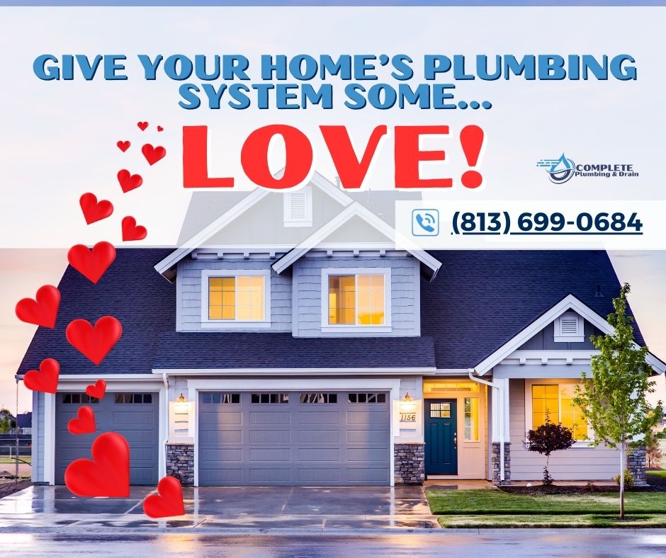 A photo of a home with graphic hearts on it for the post entitled Give Your Home's Plumbing System Some Love.